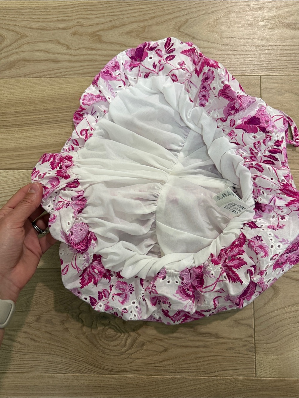 Zara White and Pink Floral Eyelet Spaghetti-Strap Top - Picture 7 of 10